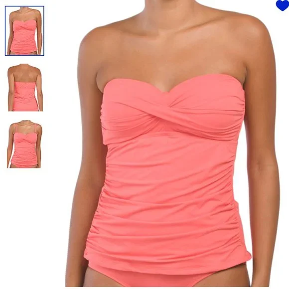 NEW JANTZEN Vibe Vamp Ruched Tankini Top Swim Coral Women size 8 - Picture 2 of 3
